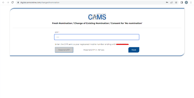 Enter OTP For Nomination