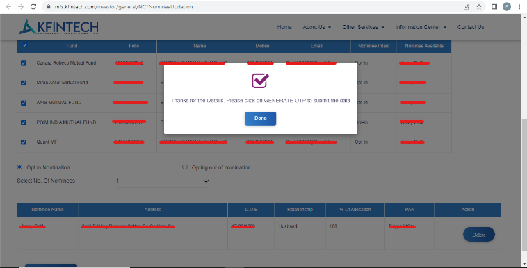 kfintech nominee update process