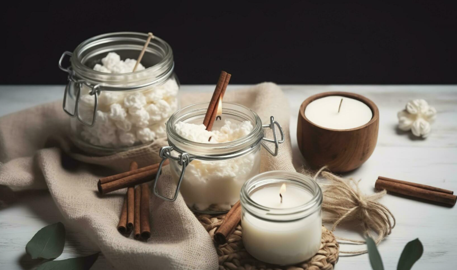 Scented candles in moulds showing small manufacturing business from home setup
