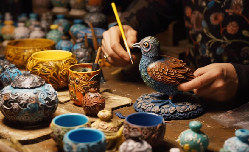 Indian pottery and crafts representing traditional manufacturing business ideas